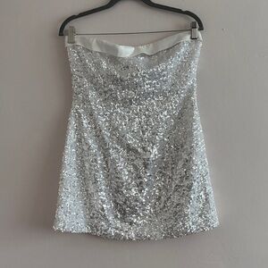 Dazzling Strapless Silver Sequin Dress